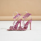 Butterfly Rhinestone Slip On Flat Open Toe Heel Sandals