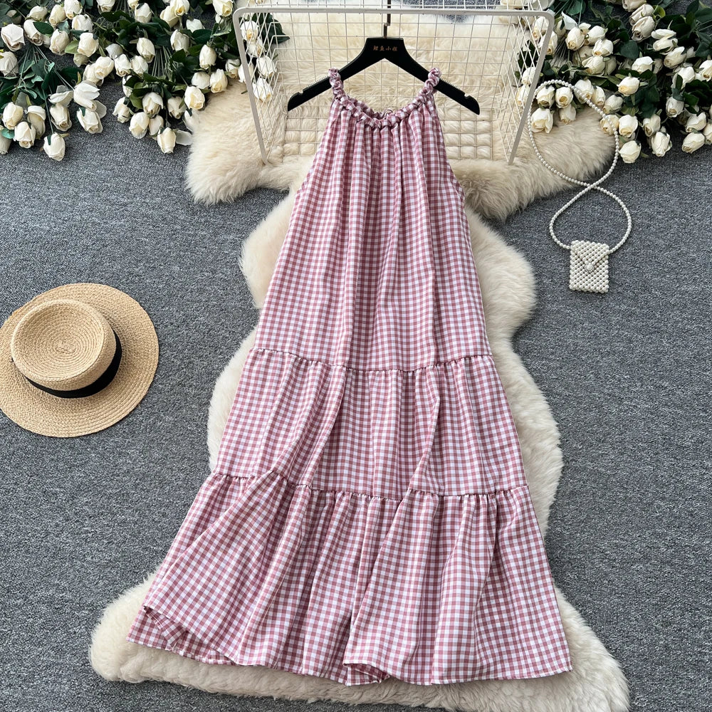 Breezy Halter Sleeveless A Line Midi Dress With High Waist For Summer
