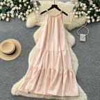 Breezy Halter Sleeveless A Line Midi Dress With High Waist For Summer