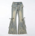 Vintage Denim Layered Skirt-Pants For Women Effortless Wide-Leg Jeans With Hip Hop Vibe