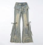 Vintage Denim Layered Skirt-Pants For Women Effortless Wide-Leg Jeans With Hip Hop Vibe