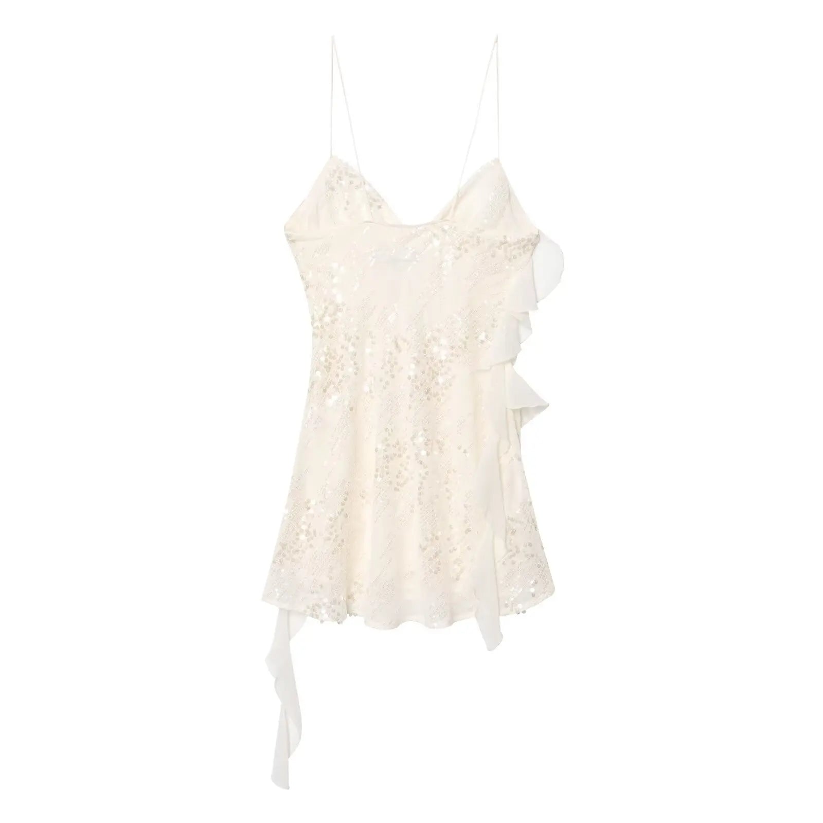 Vintage Sleeveless Dress With Laminated Decorative Sequins Breathable Chiffon
