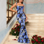 Floral Print Spaghetti Strap Maxi Dress With Lace Up Detail
