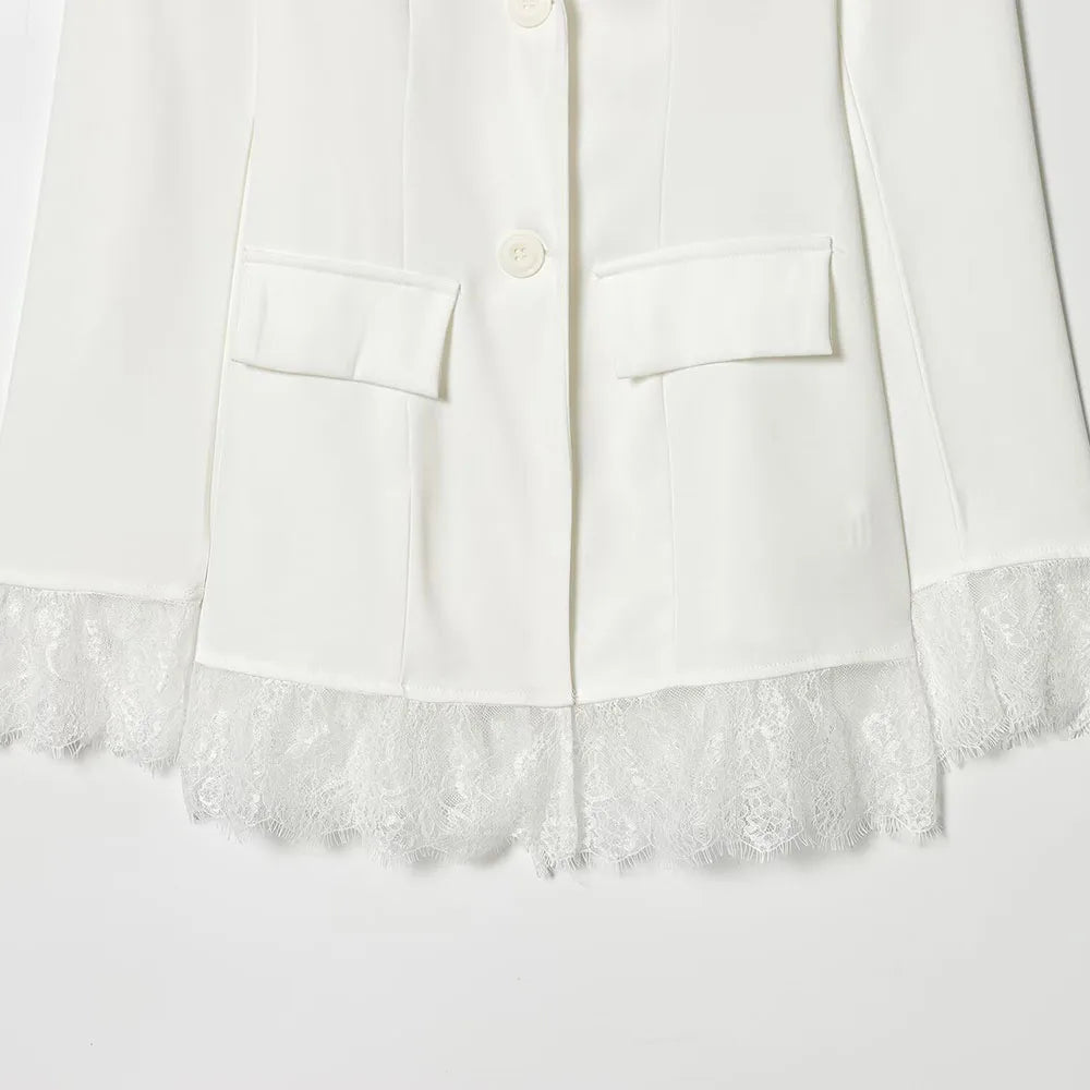 Lace Waist-Cinching Blazer Coat For Women Vintage Long Sleeve Outerwear Elegant Femme