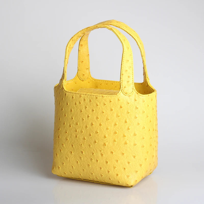 Ostrich-Pattern Bucket Bag Chic Leather Tote With Elevated Everyday Elegance