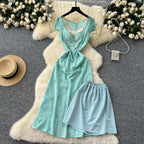 Sun Midi Dress With Empire Waist Embroidery And Lace Hollow Out Details