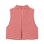 Plaid Sleeveless High-Neck Vest and Retro Mid-Waist Trousers Set in Breathable Anti-Wrinkle Fabric