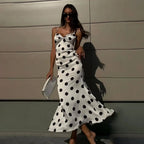White Polka Dot Spaghetti Strap Maxi Dress With V Neck