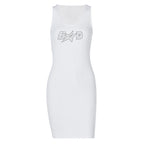 Sequined Letter Print Mini Sundress Sleeveless Partywear