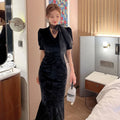 Refined V-Neck Lace-Up Fishtail Dress With Slim-Fit Silhouette