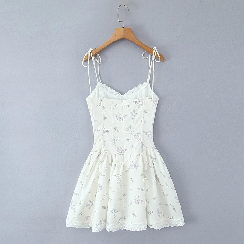 Mini Dress With Retro Pleated Lace Up Details And Elegant Charm