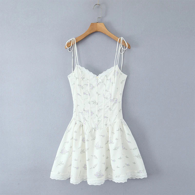 Mini Dress With Retro Pleated Lace Up Details And Elegant Charm