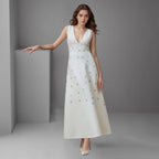 Elegant Ball Gown Dress Evening Wear V Neck Natural Waist Beaded Diamond Embellishments