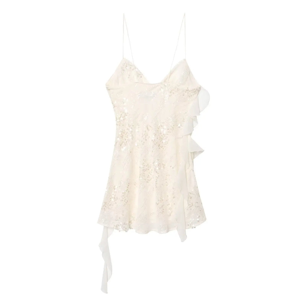 Beaded Midi Dress Collarless Sleeveless