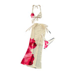 Retro Set For Women Featuring A V-Neck Tube Top And High Waist Printed Bottom