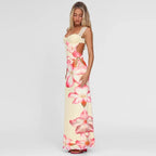 Romantic Lace Backless Maxi Dress With Floral Mesh
