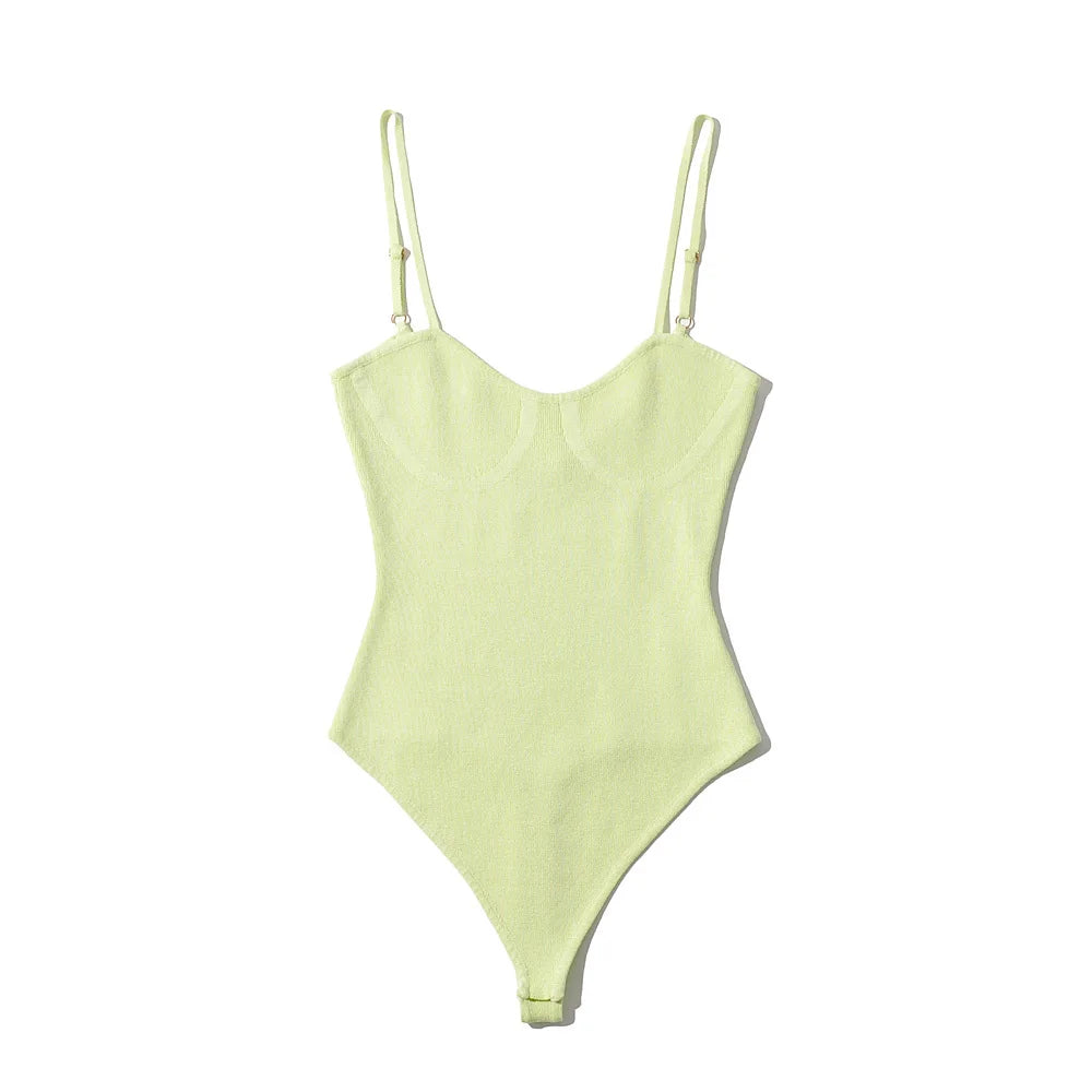 Body-con Sleeveless Bodysuit With Mid Waist Stretch Knit