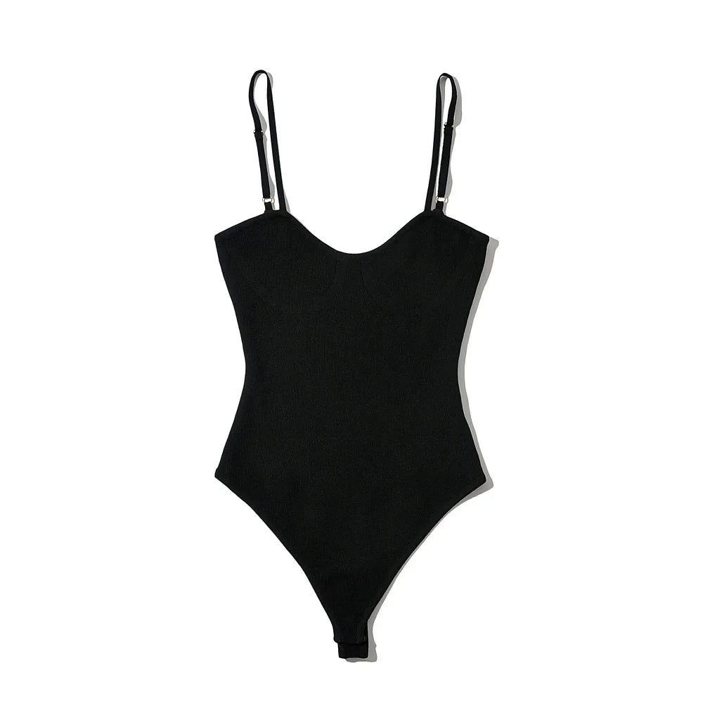 Body-con Sleeveless Bodysuit With Mid Waist Stretch Knit