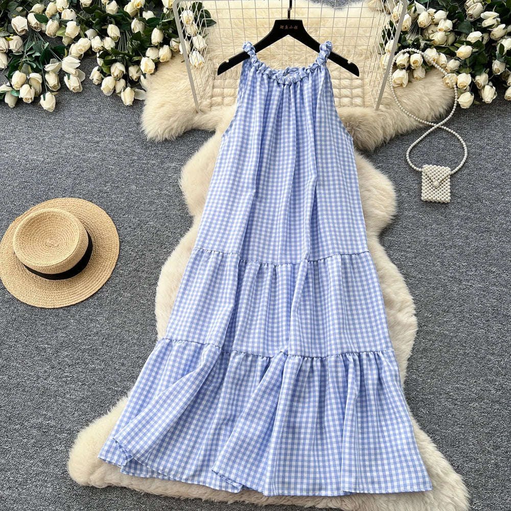 Breezy Halter Sleeveless A Line Midi Dress With High Waist For Summer