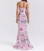 Dreamy Vintage Chiffon Sleeveless Floor Length Dress With Floral Print