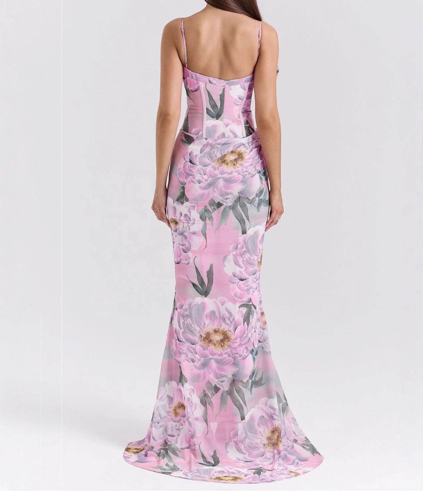 Dreamy Vintage Chiffon Sleeveless Floor Length Dress With Floral Print