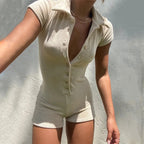 Romper Playsuit With Vneck Short Sleeve Bodycon Fit