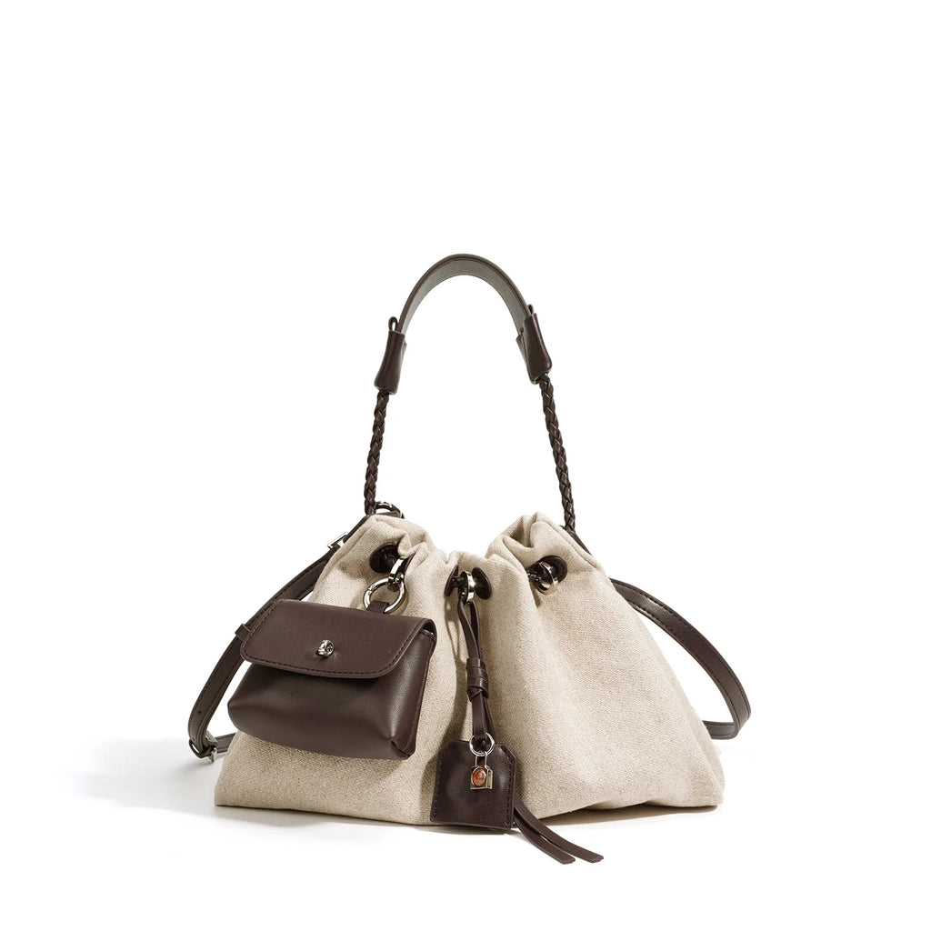 Linen Denim Genuine Leather Handbag Vibe Underarm Shoulder Style
