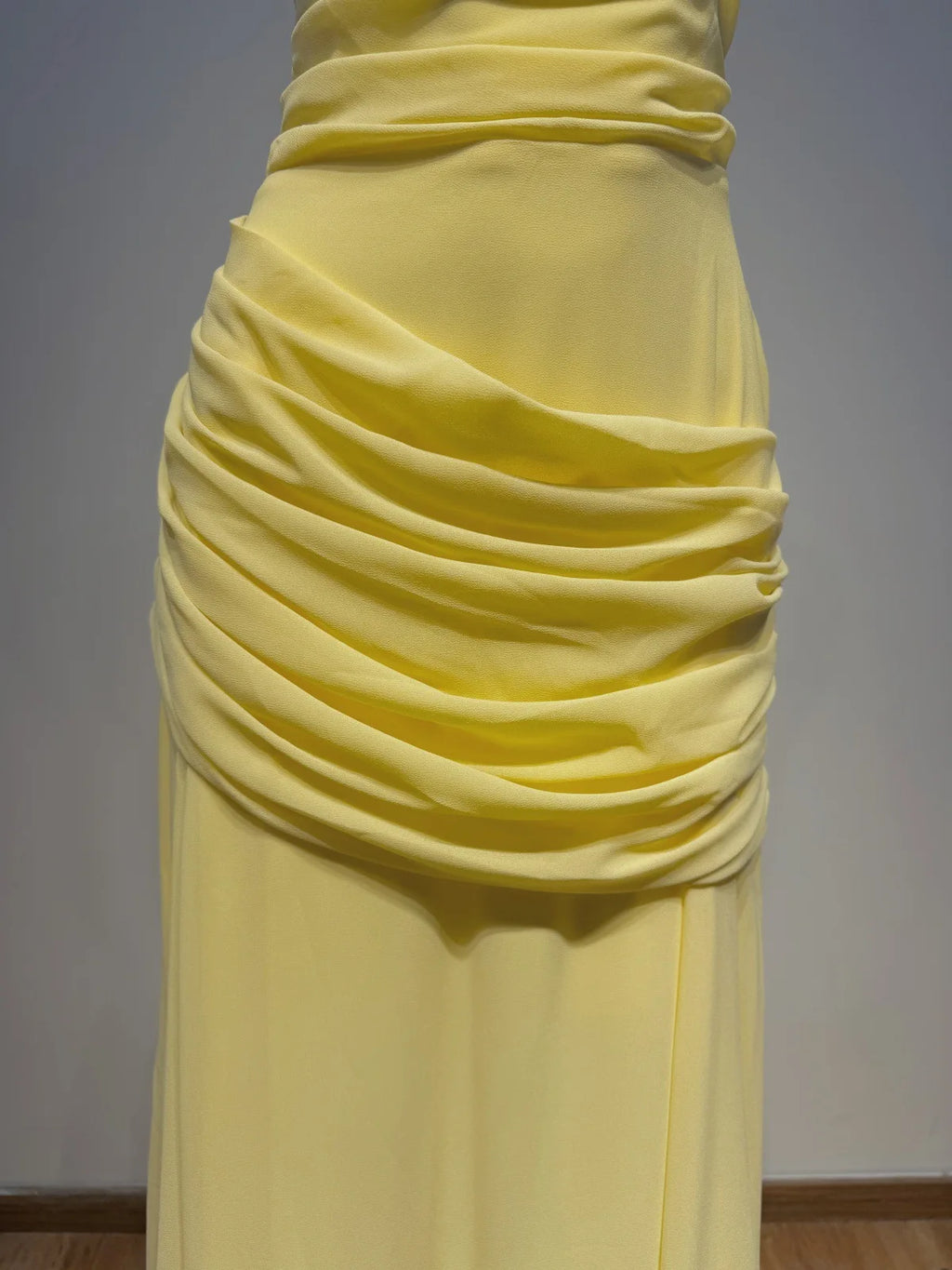 Yellow Chiffon Ruffled Halter Backless Dress