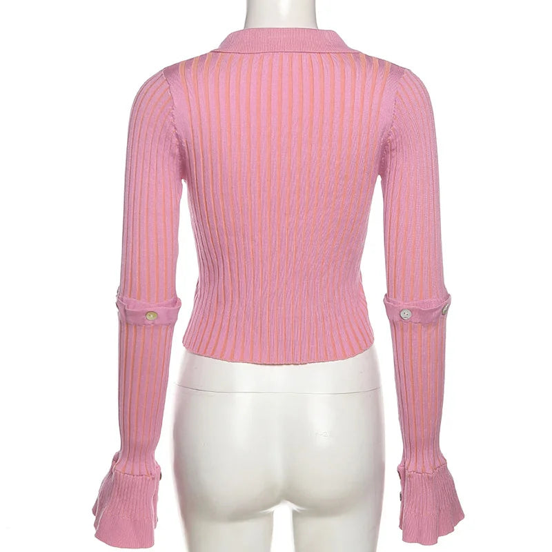 Irregular Pink Cardigan With Removable Layer For Women Soft Knit Top Modern