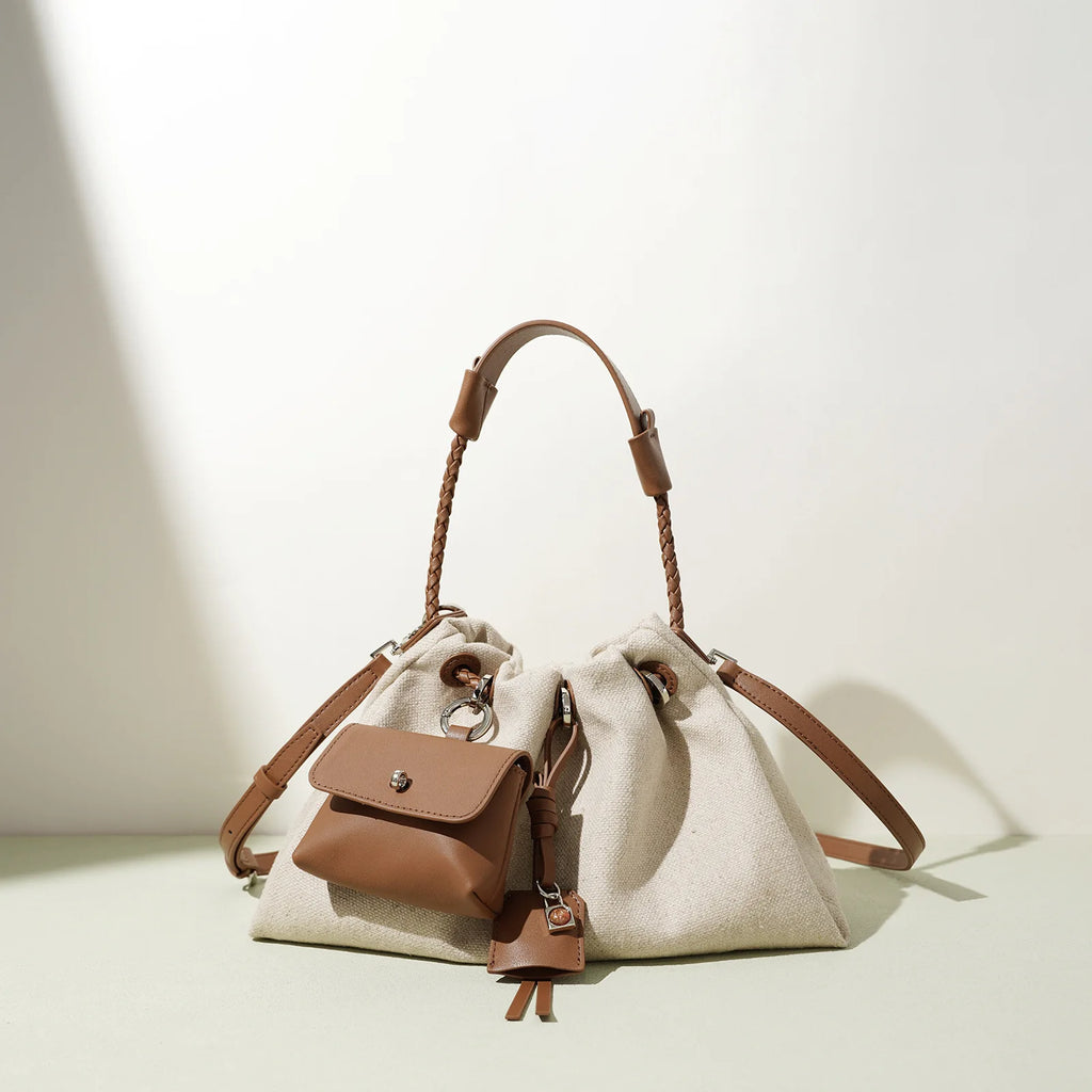 Linen Denim Genuine Leather Handbag Vibe Underarm Shoulder Style
