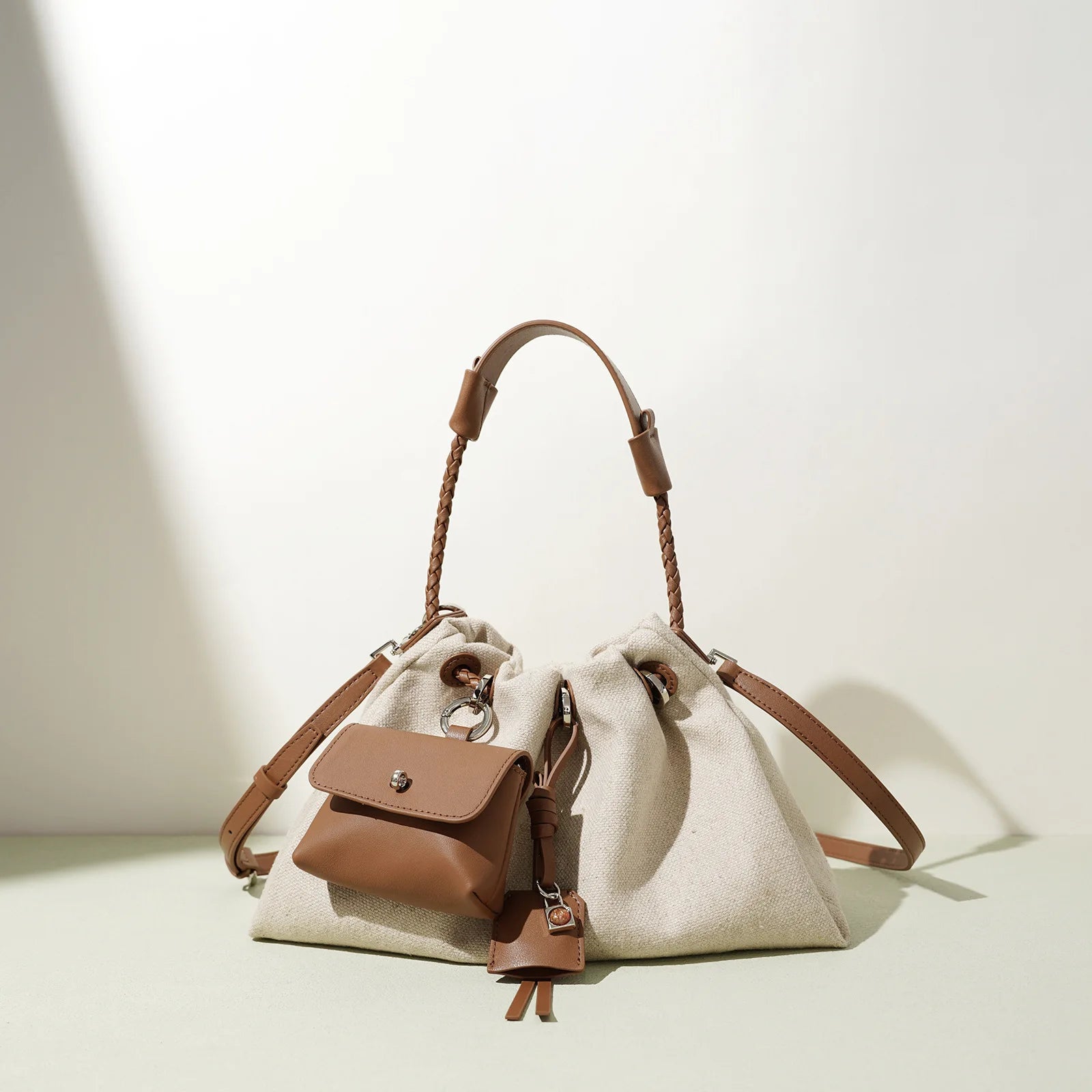 Linen Denim Genuine Leather Handbag Vibe Underarm Shoulder Style