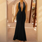Deep V Neck Maxi Wrap Hem Knit Dress