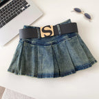 Denim A Line Skirt With Letter Sashes