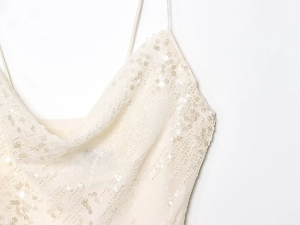 Beaded Midi Dress Collarless Sleeveless