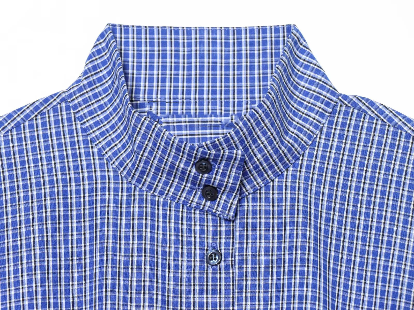 Plaid Puff Sleeve Long Sleeve Shirt With Stand Collar And Drawstring Hem