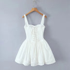 Retro Vibrant Color Block Lace Up Mini Dress