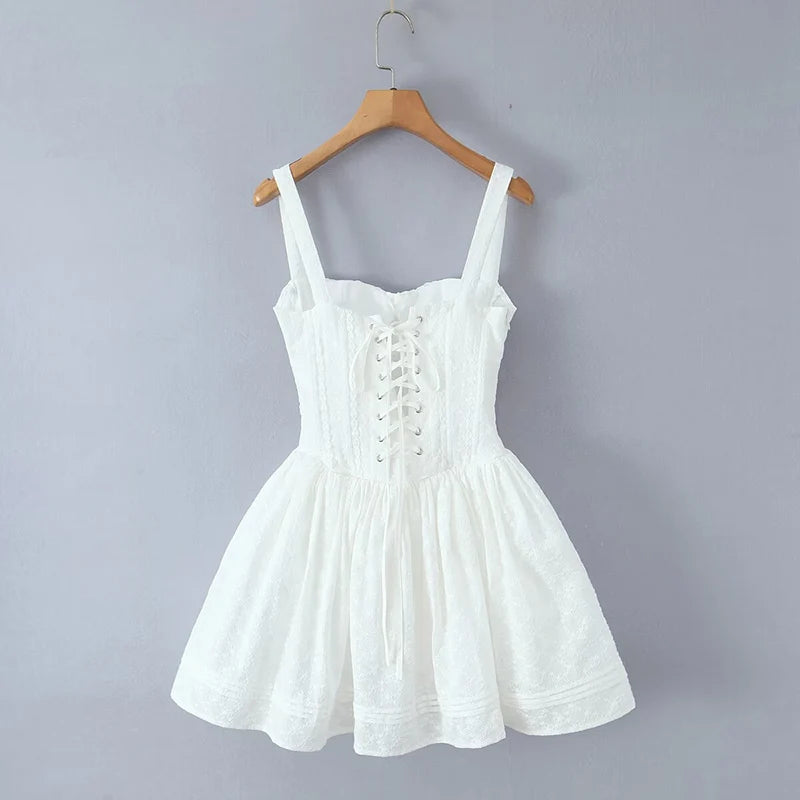 Retro Vibrant Color Block Lace Up Mini Dress