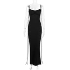 Backless Ruched Bodycon Pink V-Neck Strap Maxi Dress