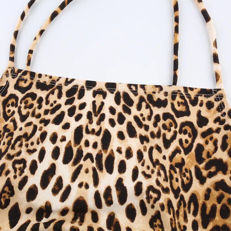 Leopard Print Backless Lace Up Bralette Crop Top