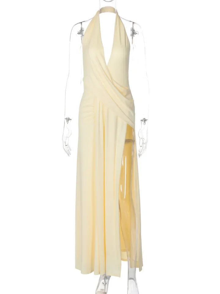 Women's Halter V-Neck Backless Maxi Party Dress