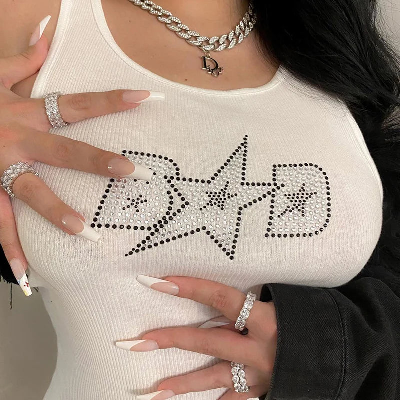 Sequined Letter Print Mini Sundress Sleeveless Partywear
