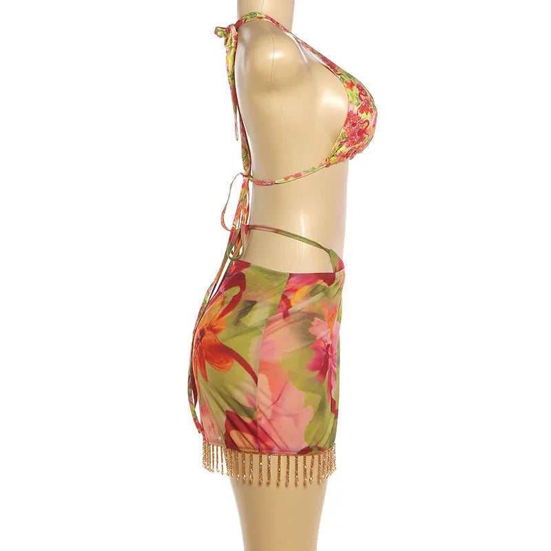 Floral Breeze Three Piece Summer Set And Cover Up Swimwear