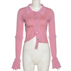 Irregular Pink Cardigan With Removable Layer For Women Soft Knit Top Modern