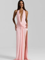 Women's Halter V-Neck Backless Maxi Party Dress