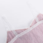 Coquette French Style Cute Camis Sleeveless Open Back Lace Trim Tie Up