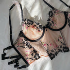 Clashing Floral Embroidered Lingerie Set With Push Up Bra And Matching Panty