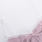 Coquette French Style Cute Camis Sleeveless Open Back Lace Trim Tie Up