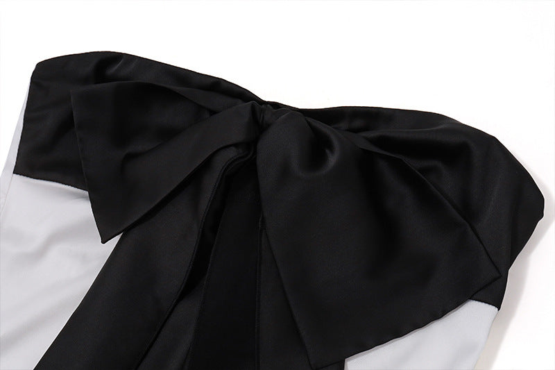 Satin Patchwork Bow Off Shoulder Tank Top Glam