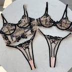 Clashing Floral Embroidered Lingerie Set With Push Up Bra And Matching Panty