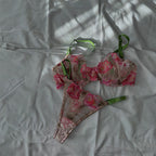 Clashing Floral Embroidered Lingerie Set With Push Up Bra And Matching Panty